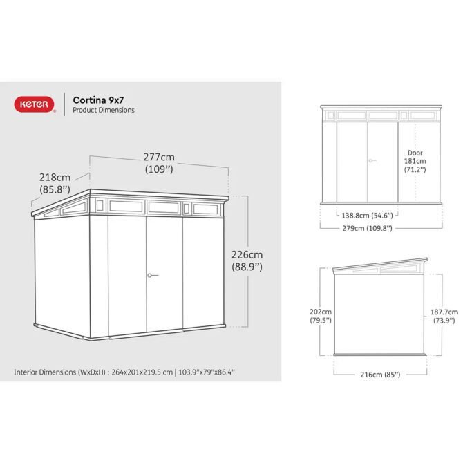 Keter 9’x 7′ Cortina Heavy Duty Plastic Pent Shed – Dark Green-oakleysgardenmachine- Free shipping