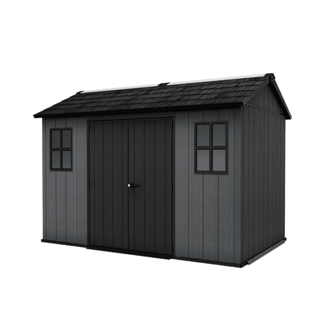 Keter 11’x7.5′ Newton Plus Side Entry Plastic Shed – Dark Grey