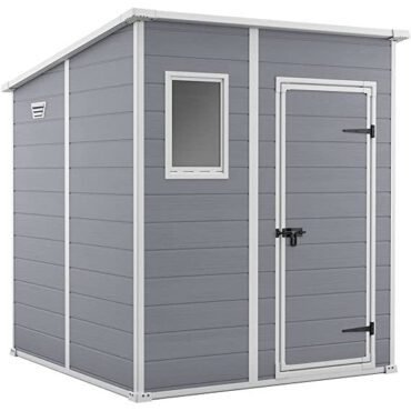 Keter 6′ x 6′ Manor Plastic Pent Garden Storage Shed – Grey-oakleysgardenmachine- Free shipping