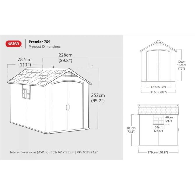 Keter 7.5’x9′ Premier Heavy Duty Plastic Shed – Grey-oakleysgardenmachine- Free shipping